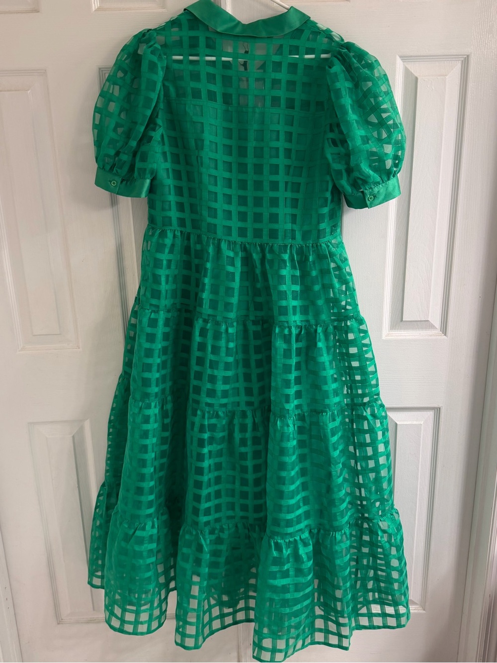 English Factory Gridded Organza Tiered Midi Dress in green, women’s L - Picture 3 of 5